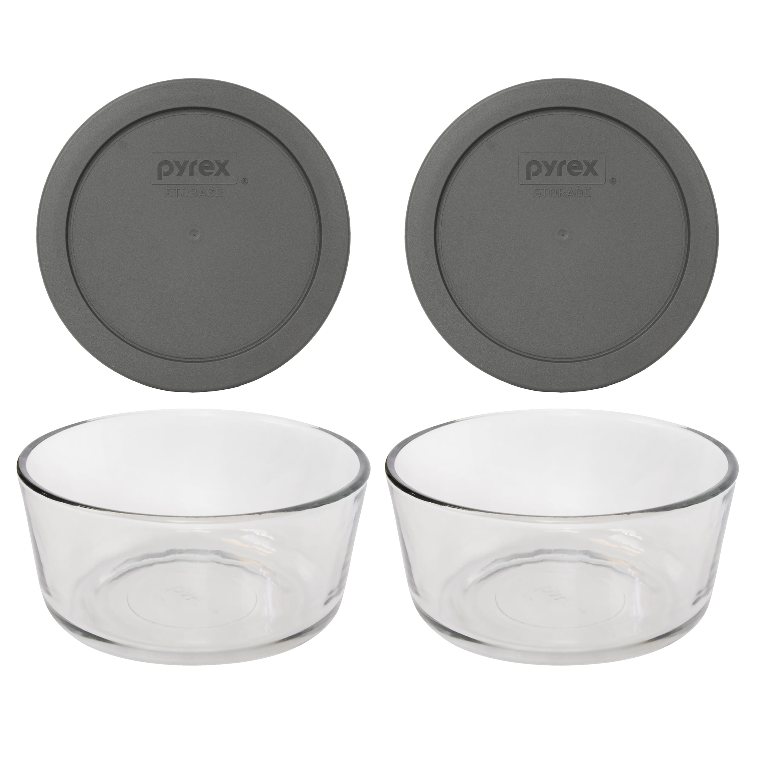 Pyrex (2) 7201 4Cup Clear Glass Storage Bowls and (2) 7201PC Puddle