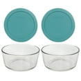 thumbnail image 1 of Pyrex (2) 7201 4-Cup Clear Glass Storage Bowls and (2) 7201-PC Turquoise Plastic Lids, 1 of 5