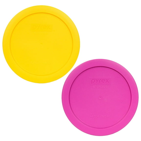 Pyrex (1) 7201-PC Berry Pink and (1) 7201-PC Meyer Lemon Yellow Plastic Storage Replacement Lid Covers