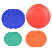 Pyrex (2) 7202-PC Green, (2) 7200-PC Orange, (2) 7201-PC Blue, and (1) 7402-PC Red Plastic Replacement Lids