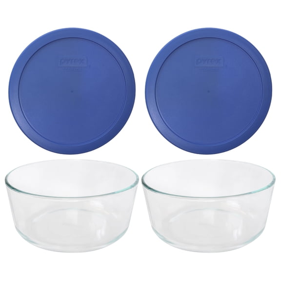 Pyrex 7203 7-Cup Bowls & 7402-PC Amparo Blue Lids (2-Pack) - Made in USA