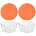 thumbnail image 1 of Pyrex (2) 7203 7 Cup Glass Food Storage Bowls and (2) 7402-PC Orange Plastic Lids, 1 of 5
