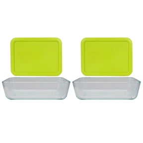 Pyrex (2) 7210 3-cup Glass Dishes & (2) 7210-PC Green Edamame Lids