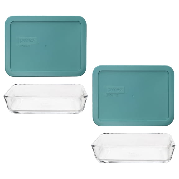 Pyrex 7210 3-Cup Glass Dish and 7210-PC Jade Dust Green Lid (2-Pack)