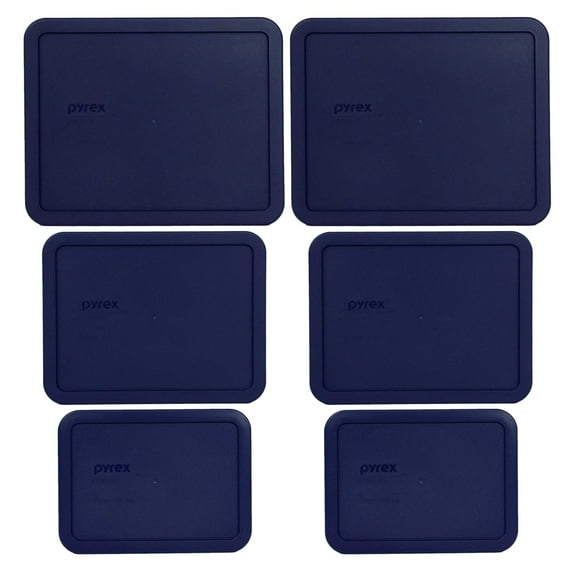 Pyrex (2) 7212-PC, (2) 7211-PC, and (2) 7210-PC Rectangle Blue Plastic Replacement Storage Lids