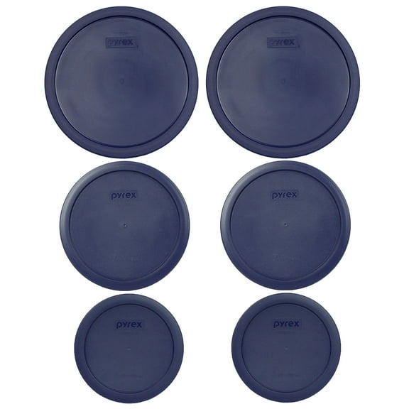 Pyrex (2) 7403-PC, (2) 7402-PC, and (2) 7201-PC Blue Plastic Storage Replacement Lids