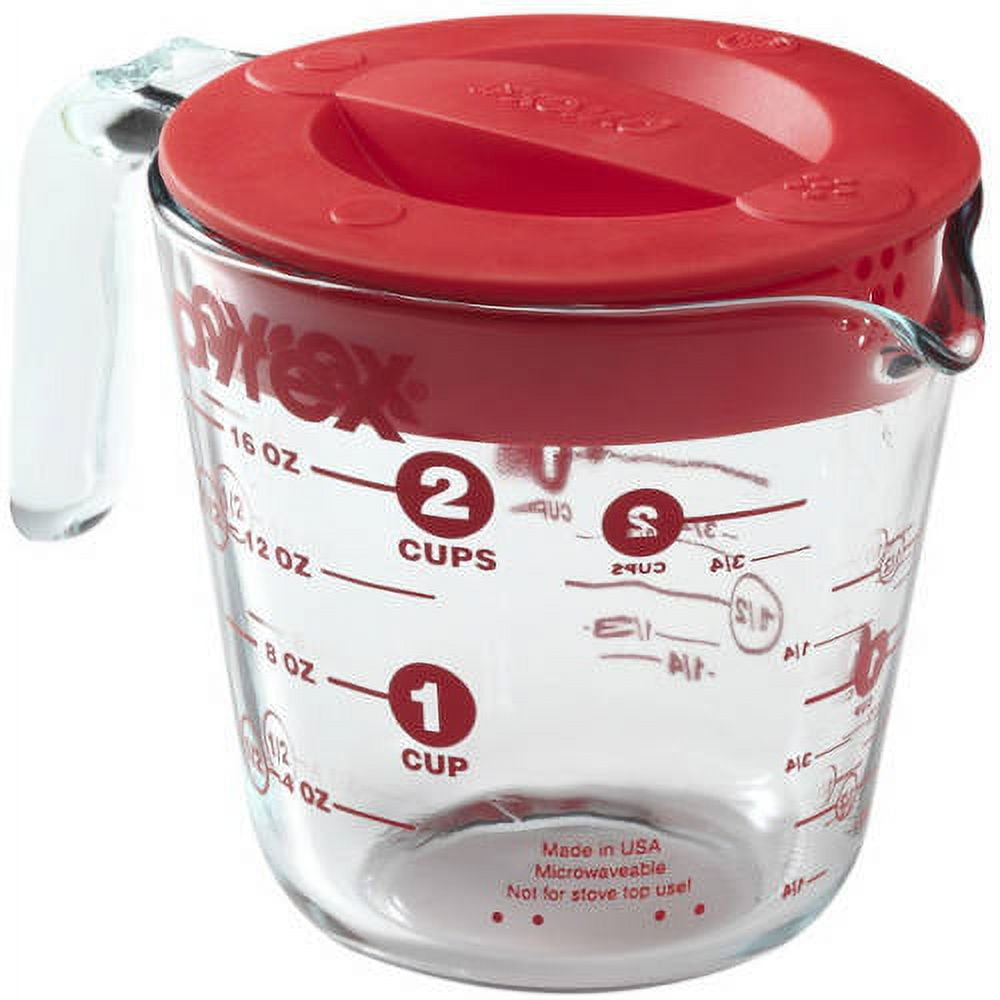 PYREX Glass 8 Cup Measuring Cup Bowl w/ Red Lid Freezer Oven Microwave Safe