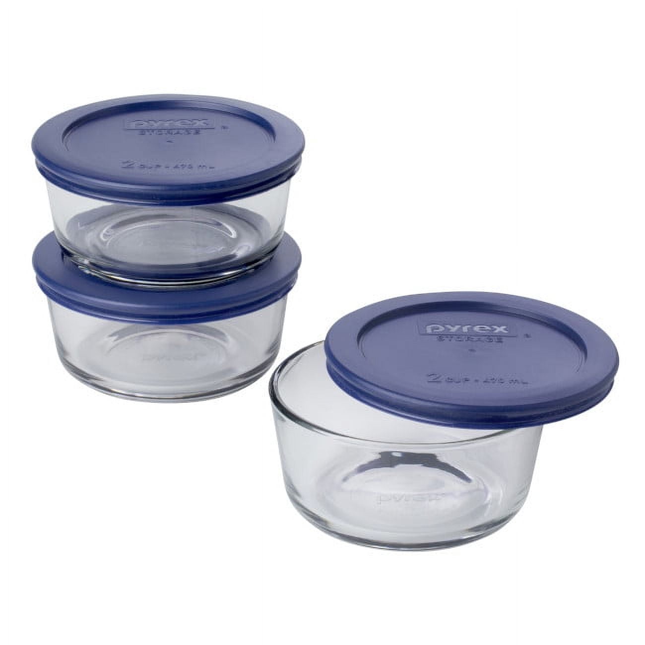 2 Pyrex Glass Food Storage Containers 1 (2 cups) 1 ( 1 ) Qt w/ Lids