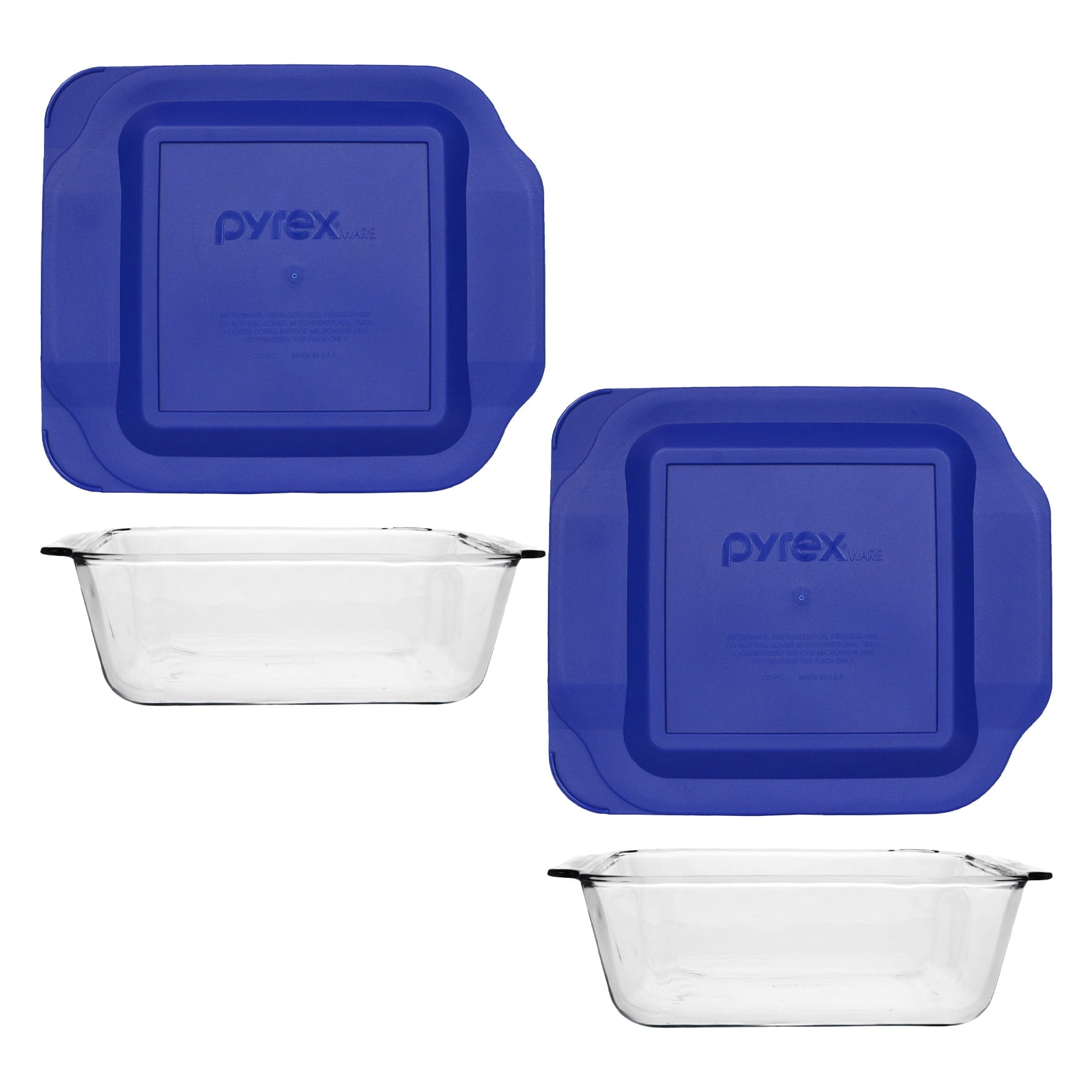 Pyrex 222-D 2.5qt Deep Glass Baking Dish and 222-PC Blue Lid (2-Pack ...
