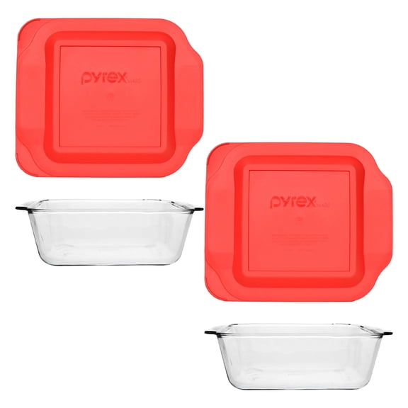 Pyrex 222-D 2.5Qt Deep Glass Baking Dish & 222-PC Red Lid (2-Pack)