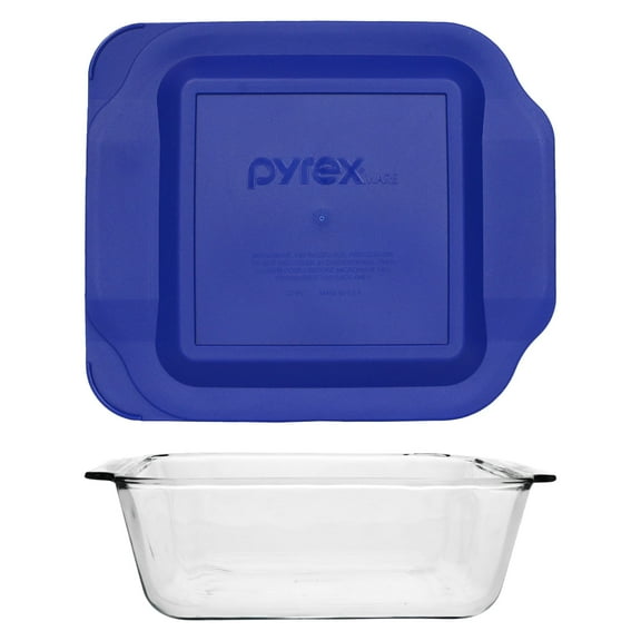 Pyrex 222-D 2.5Qt Deep Glass Baking Dish and 222-PC 2qt Blue Lid
