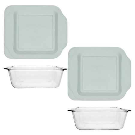 Pyrex 222-D 2.5Qt Deep Glass Baking Dish and 222-PC Sage Green BPA-free Plastic Lid (2-Pack)