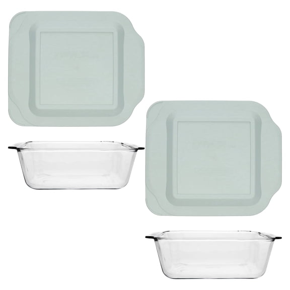 Pyrex 222-D 2.5Qt Deep Glass Baking Dish and 222-PC Sage Green BPA-free Plastic Lid  (2-Pack)