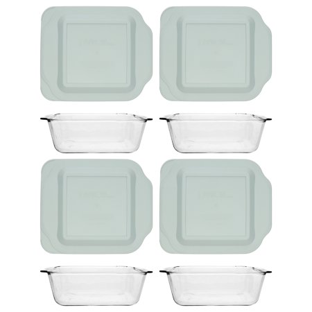 Pyrex 222-D 2.5Qt Deep Glass Baking Dish and 222-PC 2qt Sage Green Lid (4-Pack)