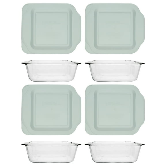 Pyrex 222-D 2.5Qt Deep Glass Baking Dish and 222-PC 2qt Sage Green Lid (4-Pack)