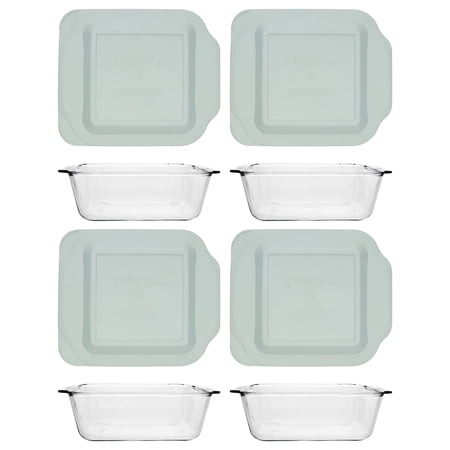 Pyrex 222-D 2.5Qt Deep Glass Baking Dish and 222-PC Sage Green BPA-free Plastic Lid (4-Pack)