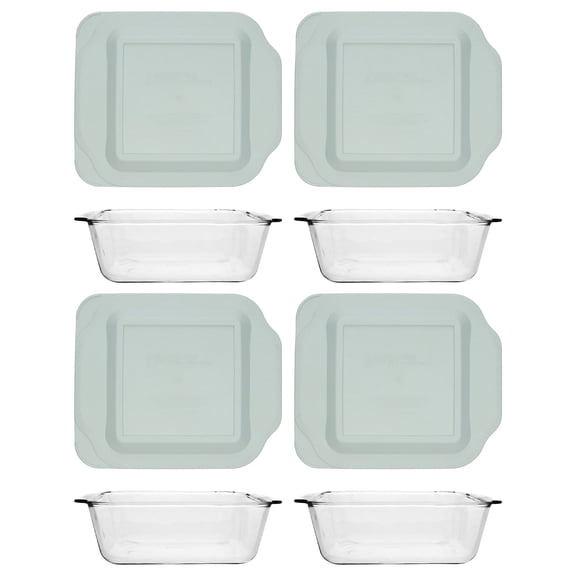 Pyrex 222-D 2.5Qt Deep Glass Baking Dish and 222-PC Sage Green BPA-free Plastic Lid (4-Pack)