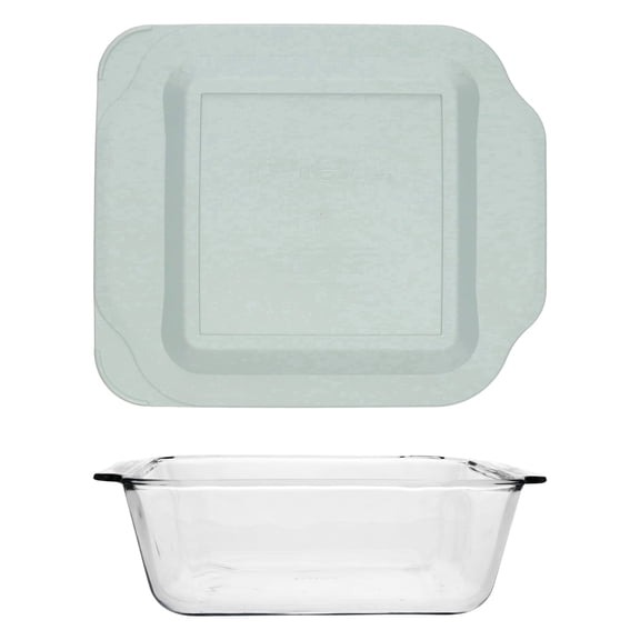 Pyrex 222-D 2.5Qt Deep Glass Baking Dish and 222-PC Sage Green BPA-free Plastic Lid