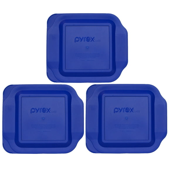 Pyrex 222-PC Blue Square Plastic Food Storage Replacement Lid Cover (3-Pack)