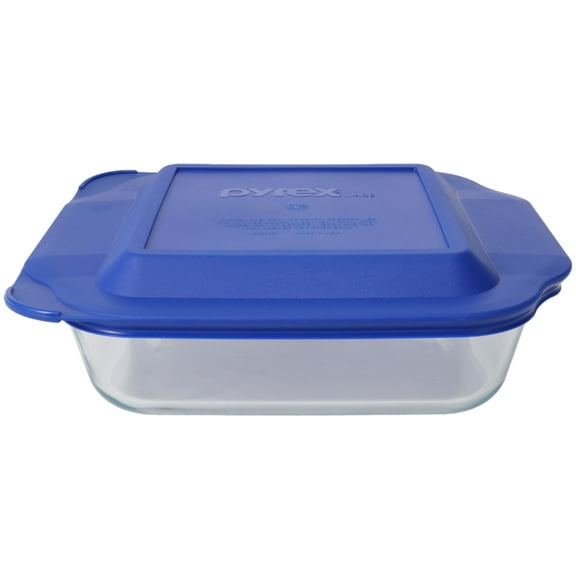 Pyrex 222 Square 2-Quart Glass Baking Dish and 222-PC Blue Plastic Lid Cover