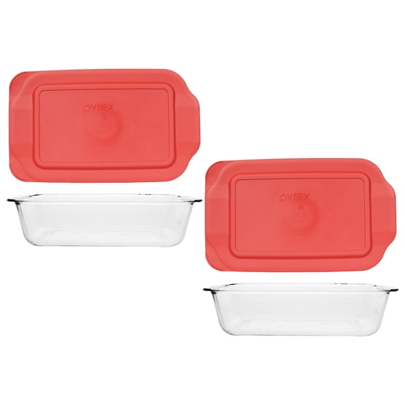 Pyrex 232-D 3Qt Deep Glass Baking Dish & 232-PC Red Lid (2-Pack)