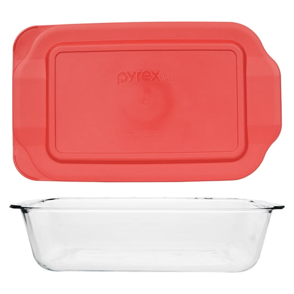Pyrex 232-D 3Qt Deep Glass Baking Dish & 232-PC Red Lid - Made in USA