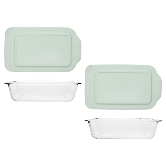 Pyrex 232-D 3Qt Deep Glass Baking Dish and 232-PC Sage Green BPA-Free Plastic Lid (2-Pack)