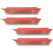 Pyrex 233 3qt Rectangular Clear Glass Casserole Baking Dish and 233-PC Red Plastic Lid 4-Pack