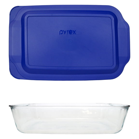 Pyrex 233-D 5Qt Glass Baking Dish and 233-PC 3qt Lagoon Blue Lid
