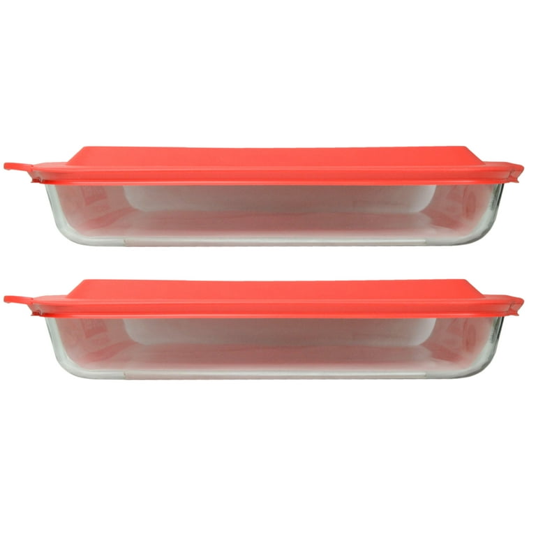 Pyrex 233 Rectangular Clear Glass Casserole Baking Dish and 233-pc Red Plastic Lid (2-Pack)