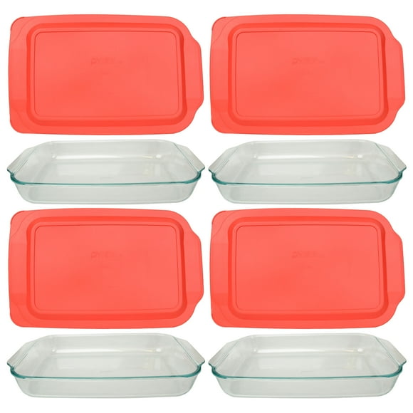 Pyrex 234 4-Quart Basics Glass Baking Dish & 234-PC Red Lid (4-Pack)