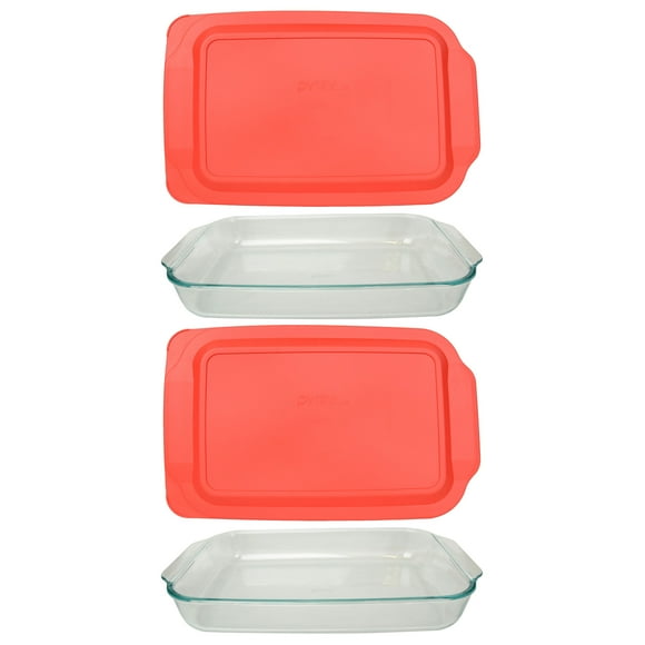 Pyrex 234 4-Quart Basics Glass Baking Dish & 234-PC Red Lid (2-Pack)