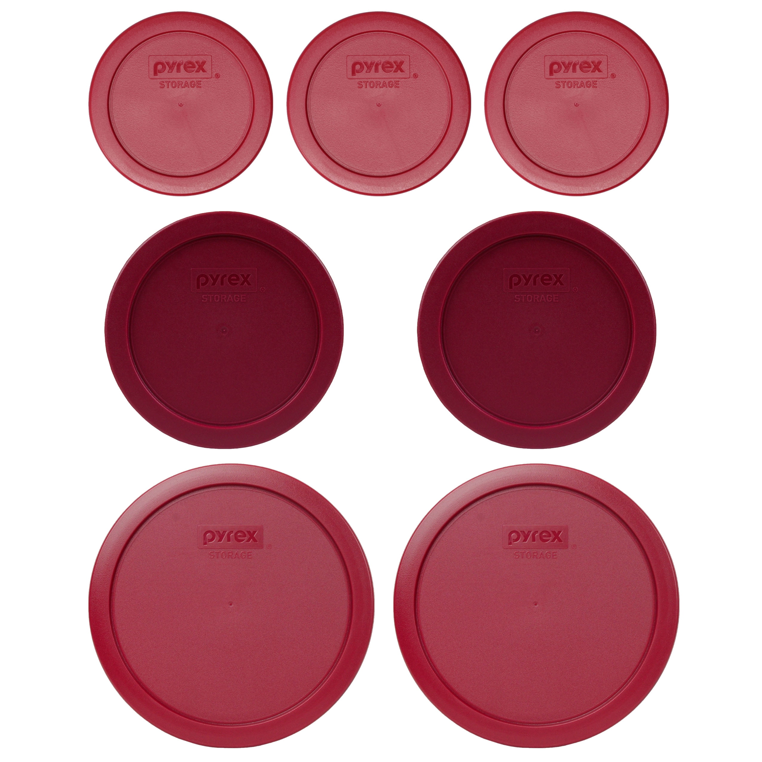 Pyrex (3) 7200PC, (2) 7201PC, and (2) 7402PC Sangria Red Plastic