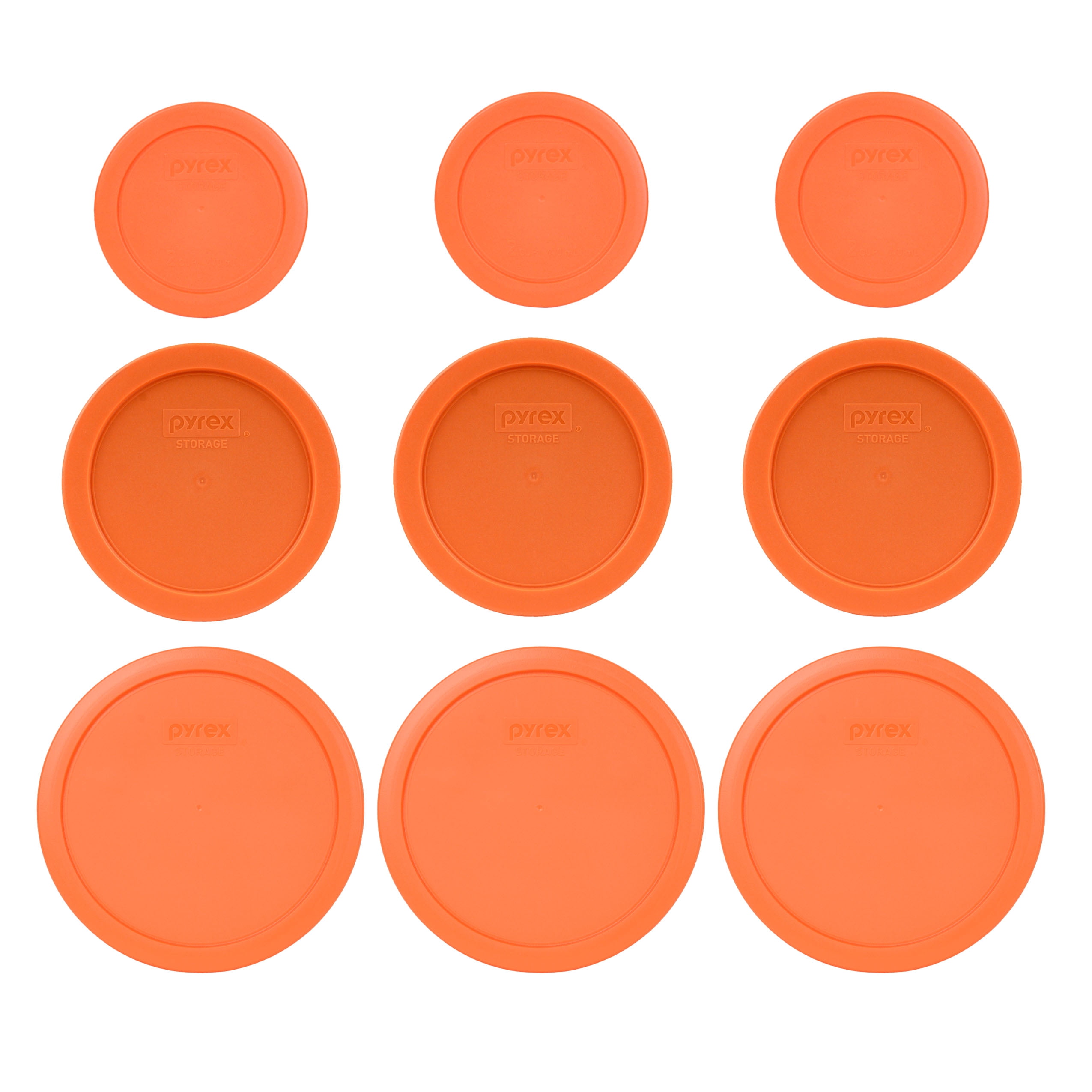 Pyrex (3) 7200PC, (3) 7201PC, and (3) 7402PC Orange Plastic Storage