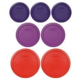 thumbnail image 1 of Pyrex (3) 7200-PC Plum Purple Lids, (2) 7201-PC Thistle Purple Lids, and (2) 7402-PC Poppy Red Lids, 1 of 7