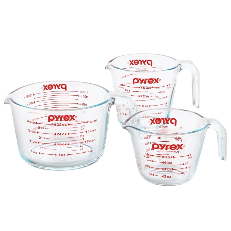 Pyrex, Glass Measuring Cup Set, 3pc, includes 4, 2 and 1 cup sizes