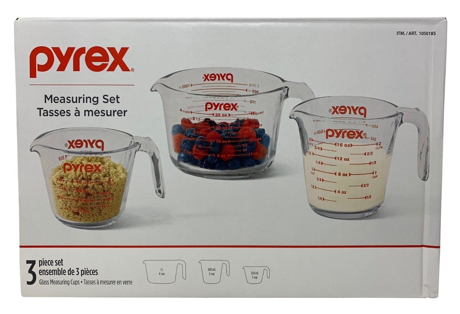 Pyrex Glass Measuring Cup Set (3-Piece, Microwave and Oven Safe),Clear •  Zestfull