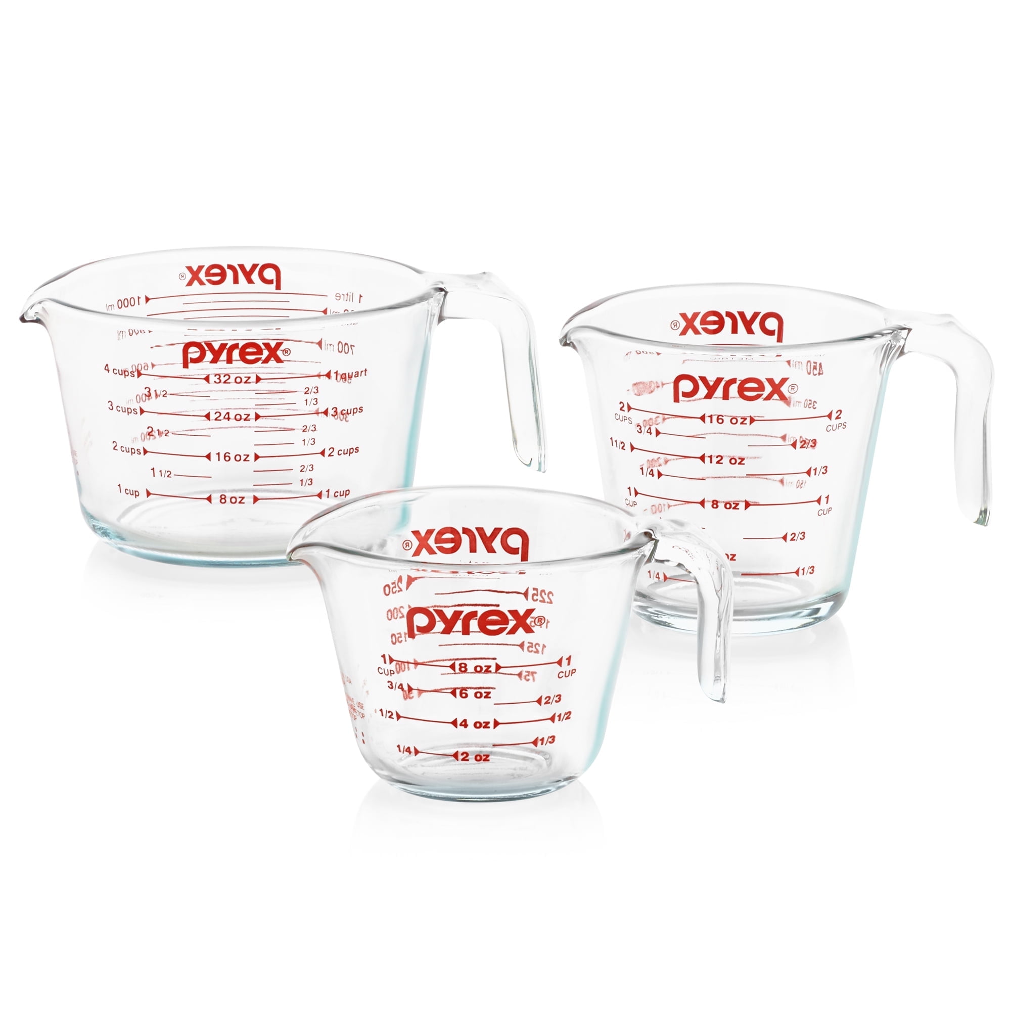 Pyrex 3-Piece Clear Glass Measuring Cup Set with Red Markings