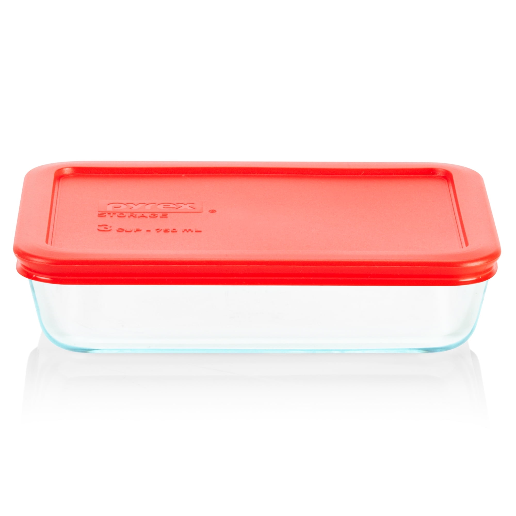 Pyrex 3-cup Rectangular Glass Food Storage Container with Red Lid
