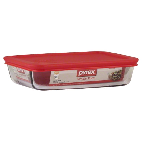 Pyrex 3-cup Rectangular Glass Food Storage Container with Red Lid