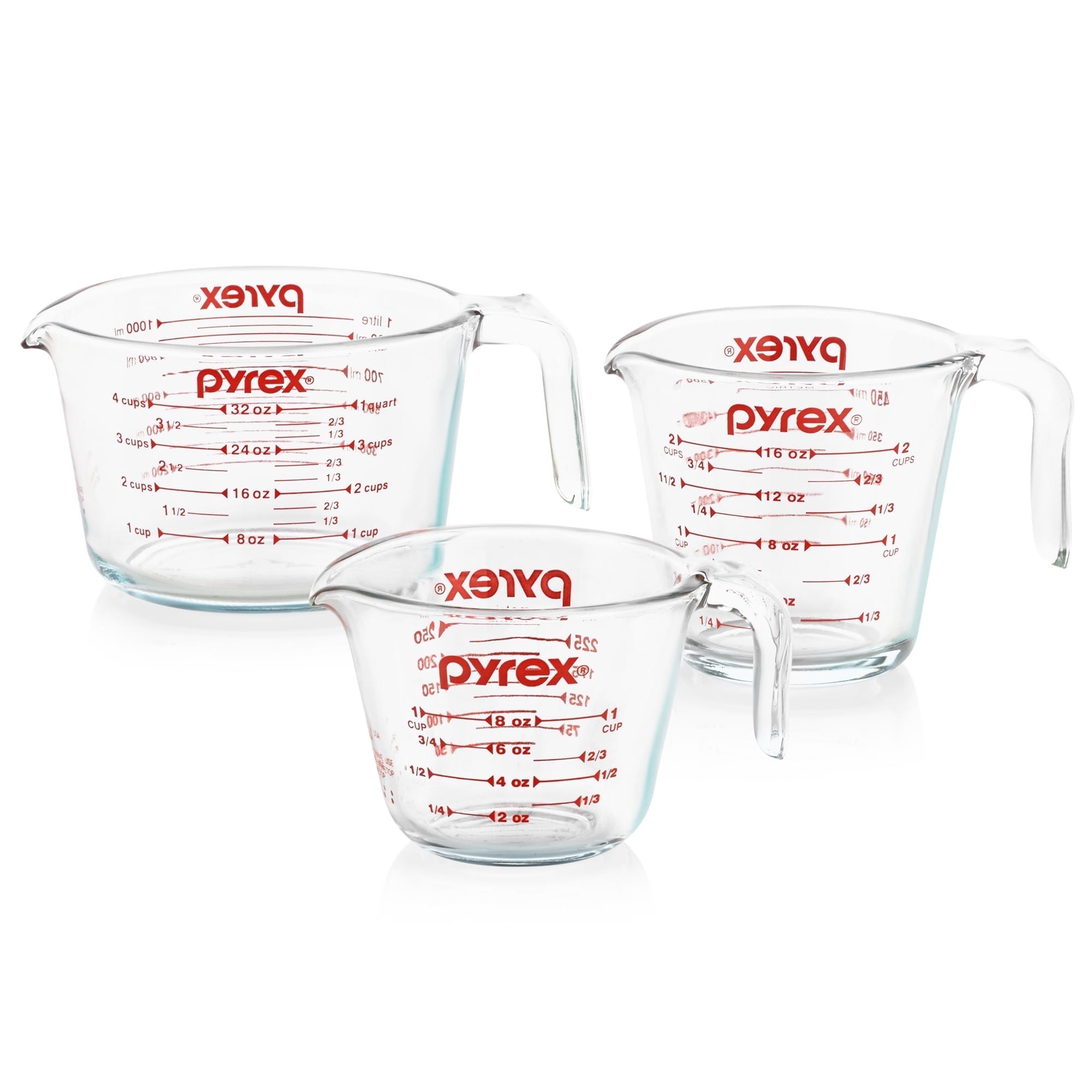 Pyrex 3-Piece Clear Glass Measuring Cup Set with Red Markings