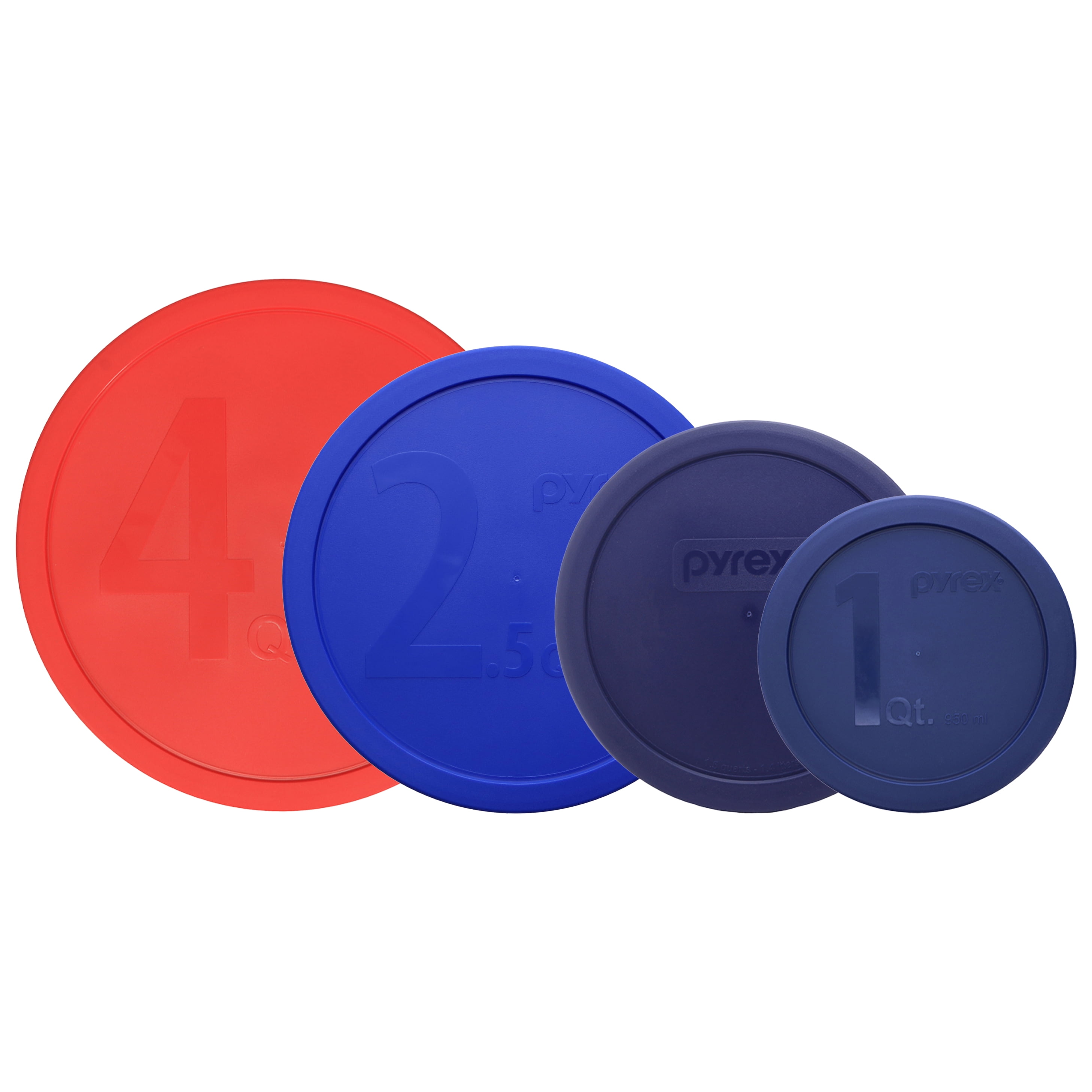 Pyrex 326-PC Red 4qt, 325-PC Cadet Blue 2.5qt, 323-PC Blue 1.5qt, and ...
