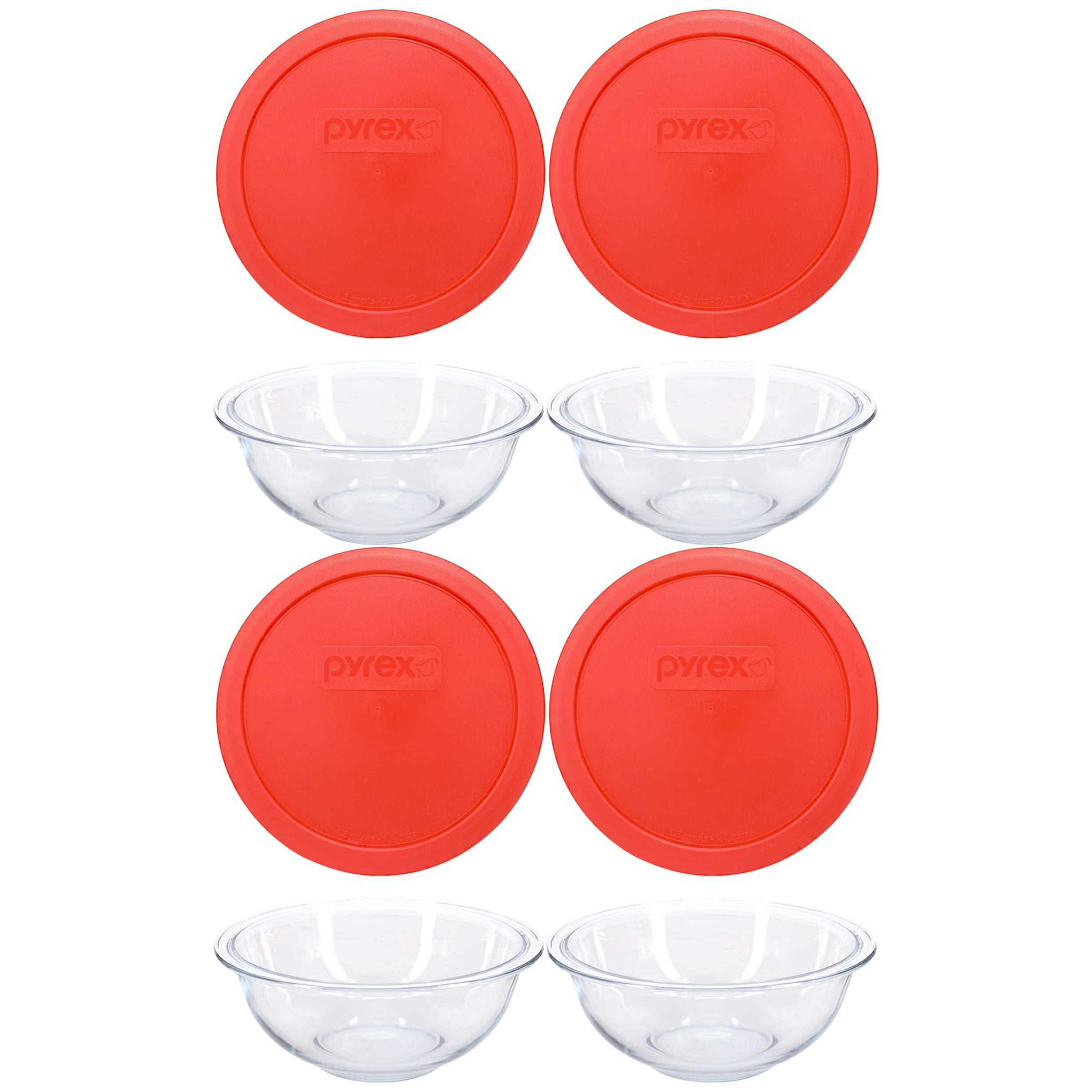 Pyrex 323 1.5Qt Glass Mixing Bowls with 323-PC Red Lids (4-Pack ...