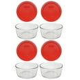 thumbnail image 1 of Pyrex (4) 7201 4-Cup Glass Storage Bowls and (4) 7201-PC Poppy Red Plastic Lids, 1 of 5