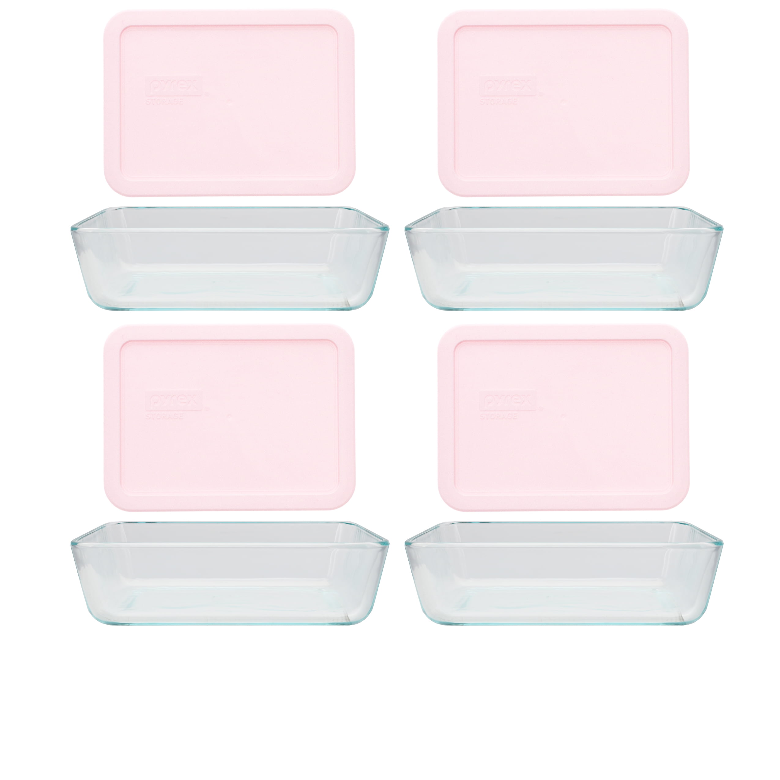 Pyrex (4) 7210 3-Cup Glass Food Storage Dishes and (4) 7210-PC Loring Pink  Plastic Lids