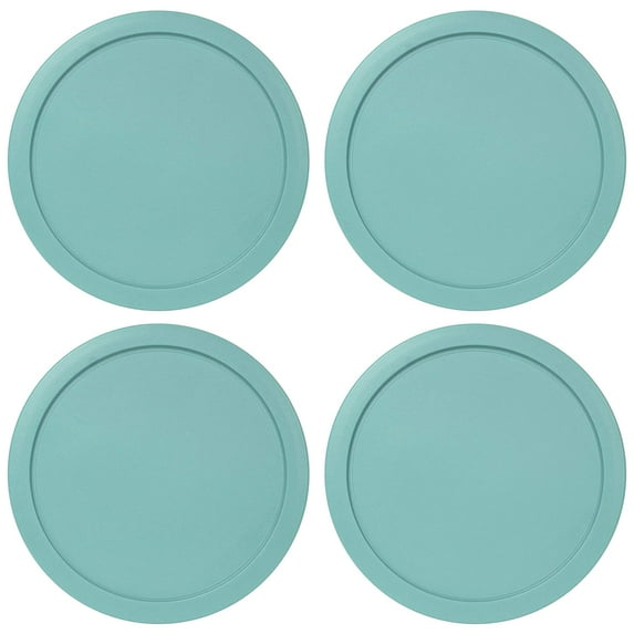 Pyrex 4-Cup Glass Container Replacement Lids, 6-Inch Round Plastic Covers for 7201-PC Bowls, Airtight Leakproof Food Storage, 4-Pack Turquoise Green
