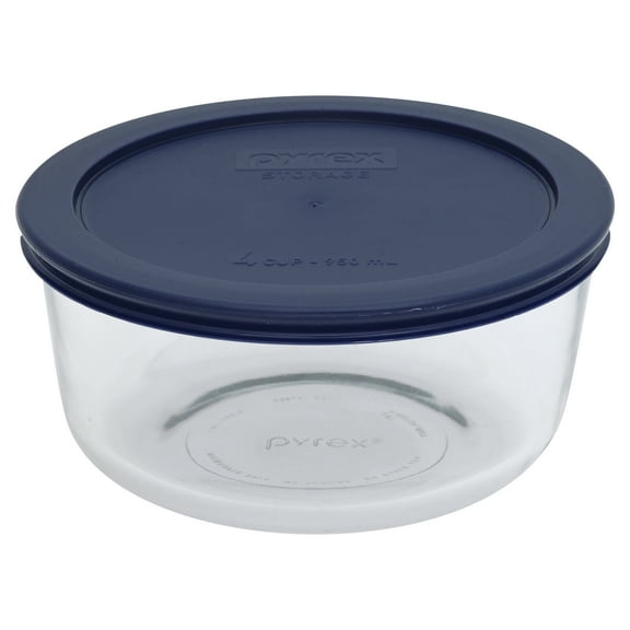 Pyrex 4-cup Glass Food Storage Container with Blue Lid