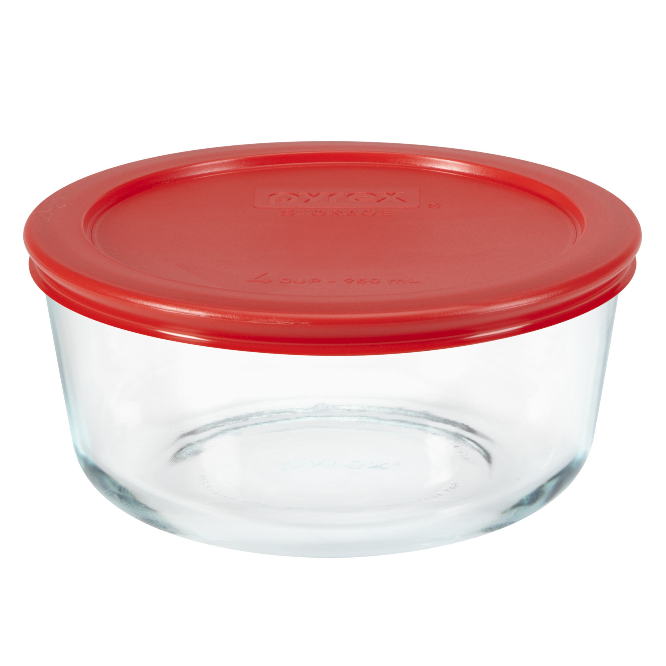 Pyrex 4-Cup Clear Glass Storage Bowl with Red Lid