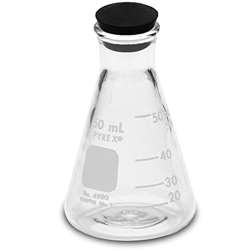 Pyrex® #4980-50, 50ml Narrow Mouth Erlenmeyer Flask with Rubber Stopper (Pack of 12)