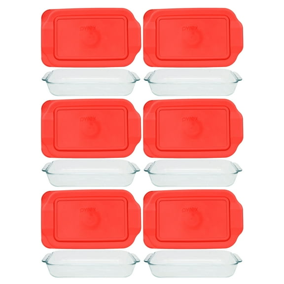 Pyrex 232 2-Quart Glass Baking Dish & 232-PC Red Lid (6-Pack)